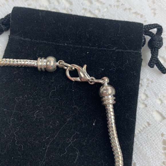 Silver Charm Snake Bracelet 8 charms Mom Baby feet Rhinestones Hook Clasp 8” - Picture 3 of 10